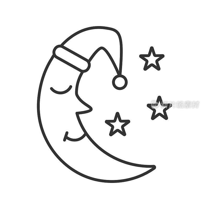 月亮与脸在睡帽线性图标