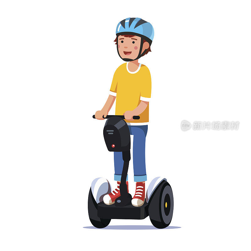 男孩骑着现代电动陀螺滑板车