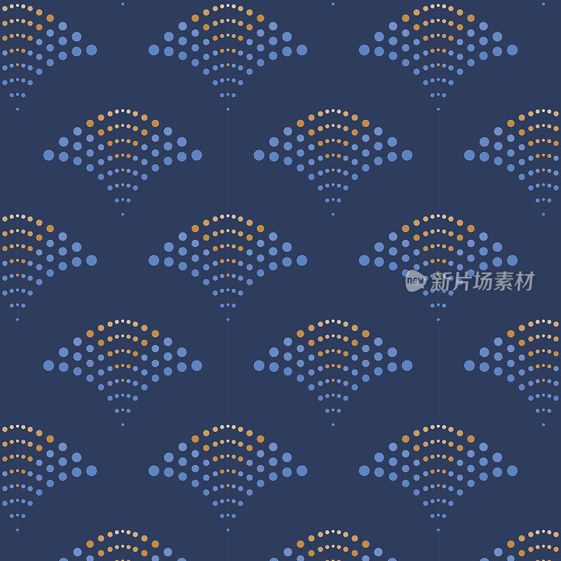 Seamless_Pattern_Fan_Scallop_Shape_Geometric_Dots_Navy_Blue