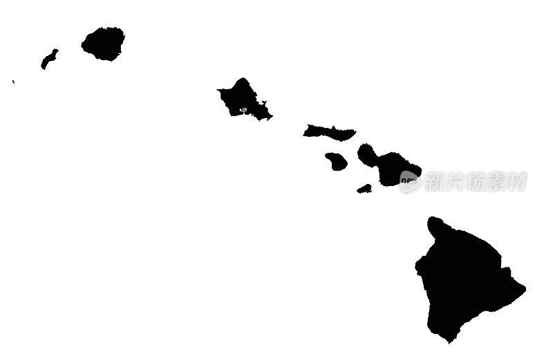 高度详细的夏威夷剪影地图。