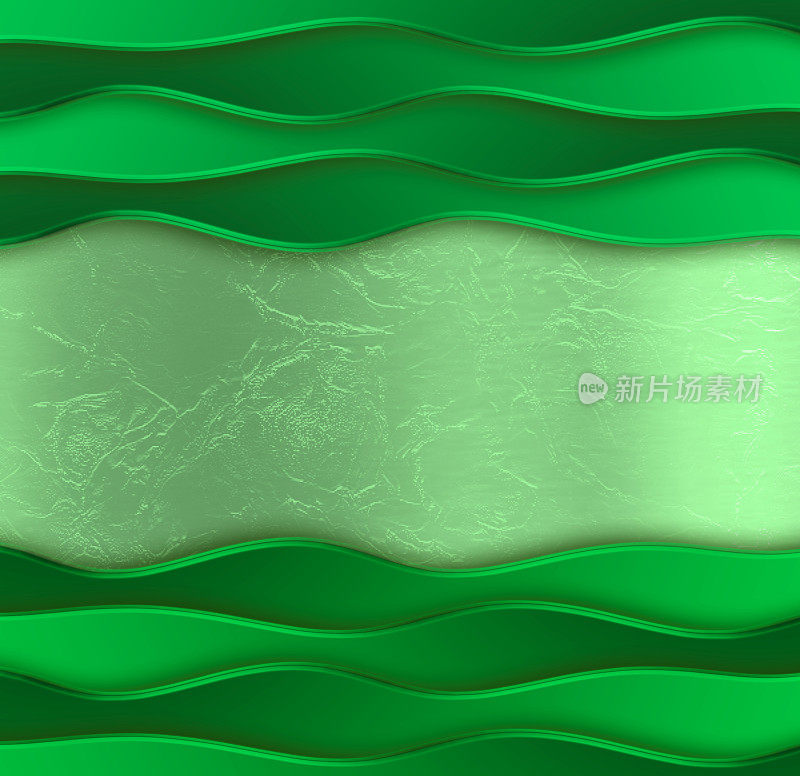 绿色阴影金属背景与装饰波。模板为您美丽的背景。
