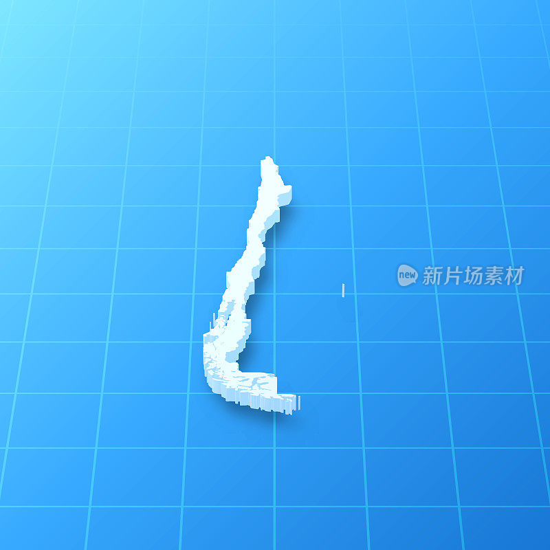 蓝色背景的智利3D地图