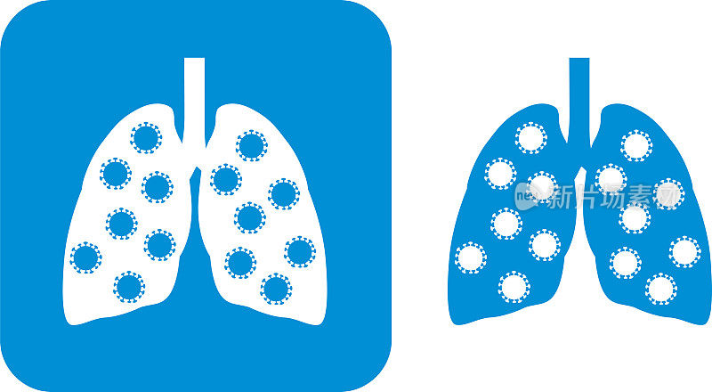蓝色冠状病毒肺图标