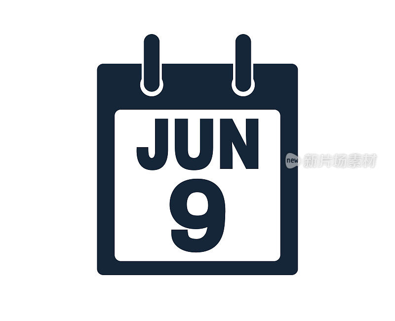6月9日日历图标股票矢量插图