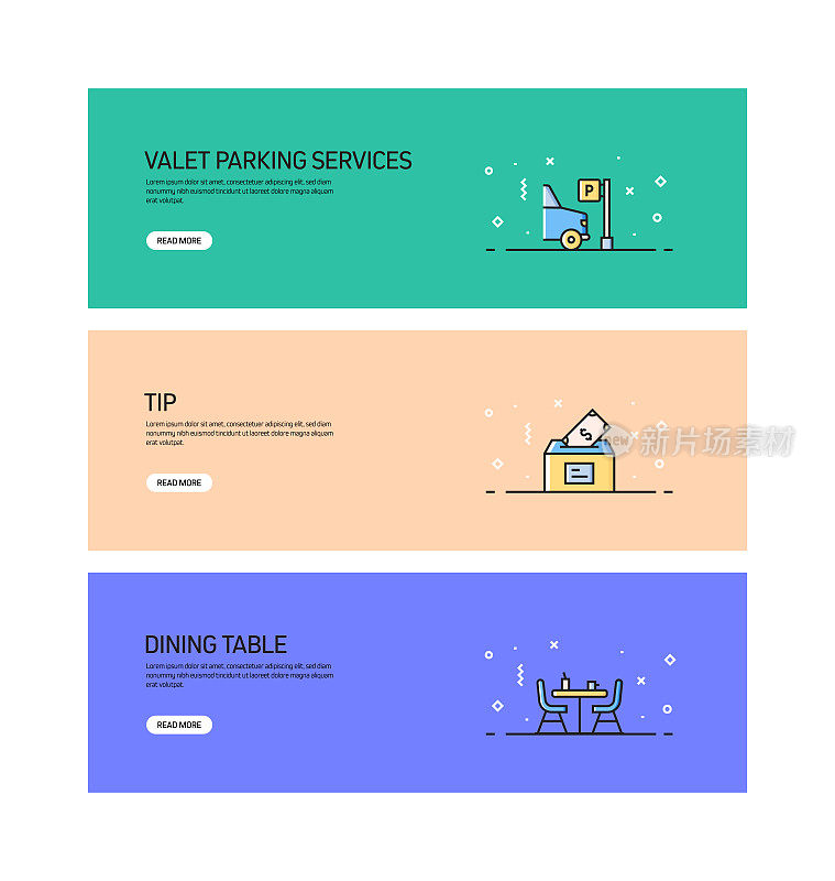 餐厅，食品和饮料相关的现代线条风格网页横幅矢量插图
