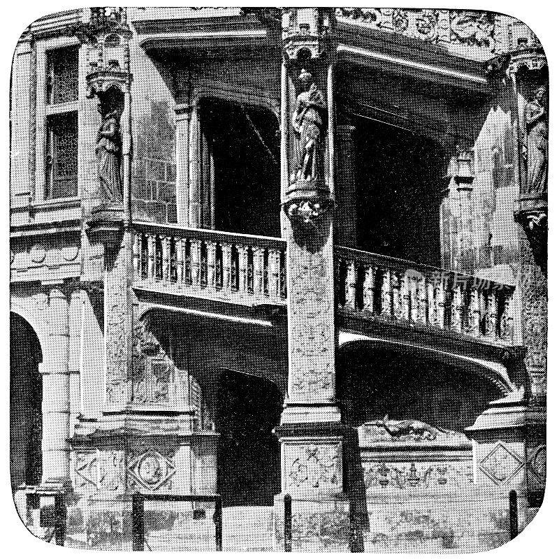 旋转楼梯在皇家Ch?teau德布洛伊在布洛伊，法国- 19世纪