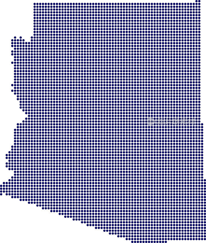一幅由蓝点组成的亚利桑那州地图