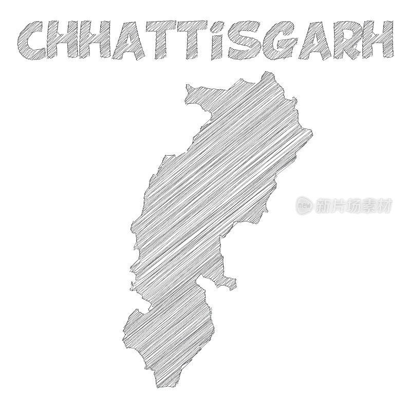 在白色背景上手绘的恰蒂斯加尔邦地图