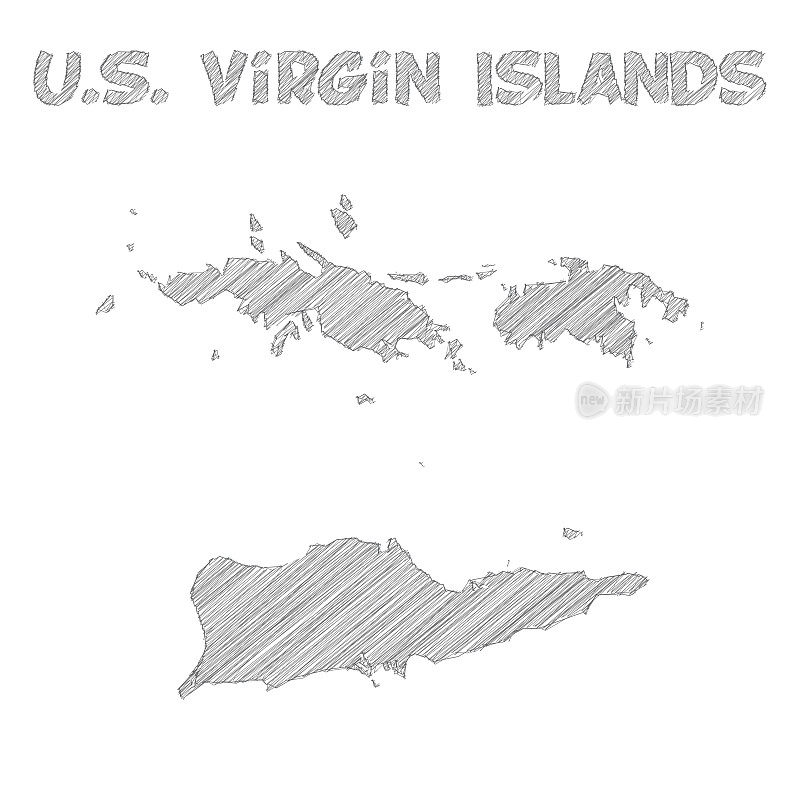 美属维尔京群岛地图手绘在白色背景