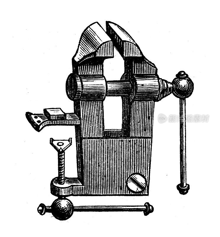古董插图:工作台虎钳