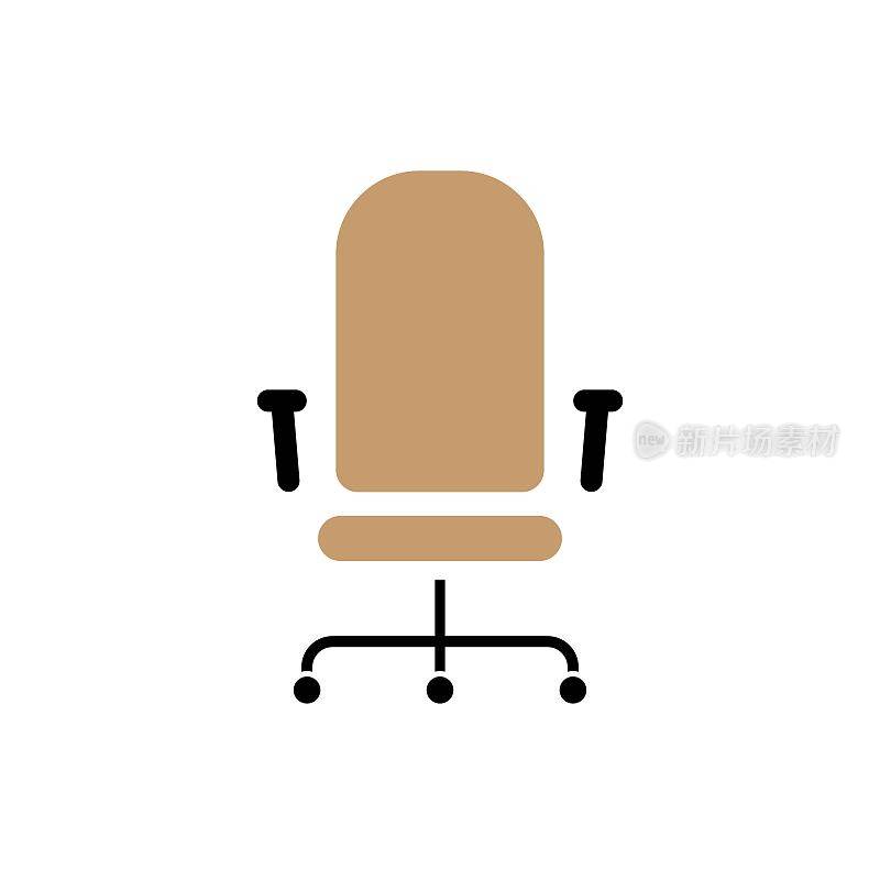 白色背景上的棕色办公椅线图标。矢量图