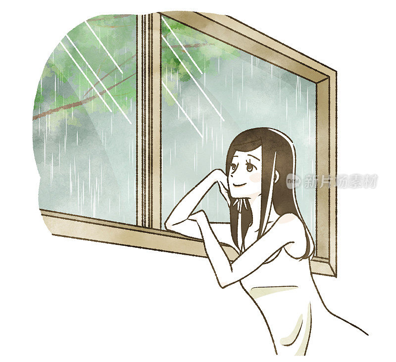 一个下雨天望着窗外的女人