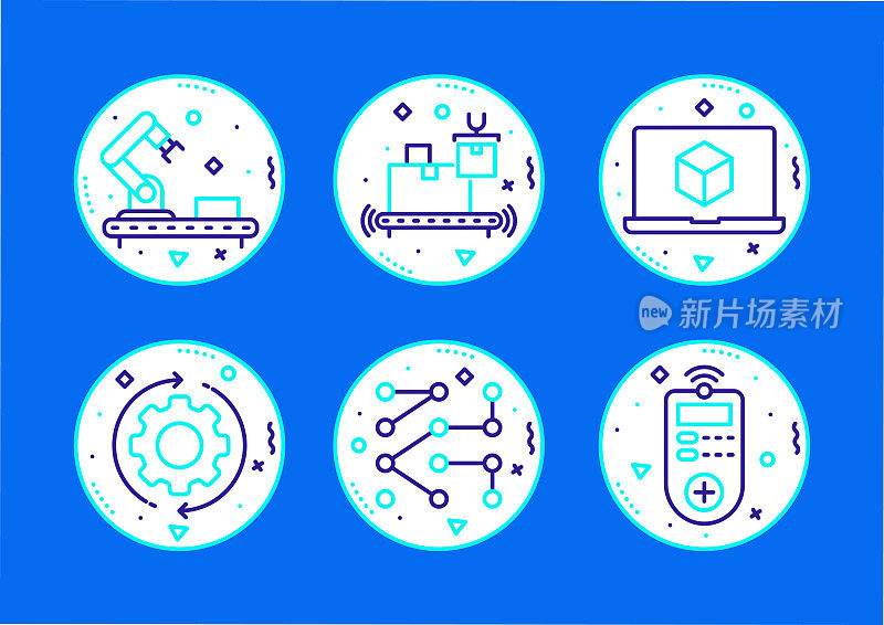 工业4.0相关线条图标。向量符号说明。