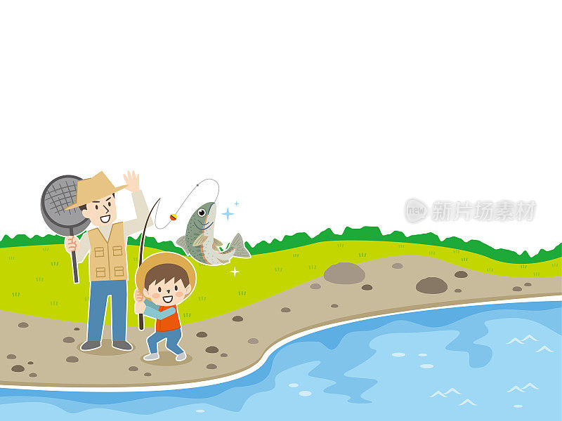 父母和孩子钓鱼的插图