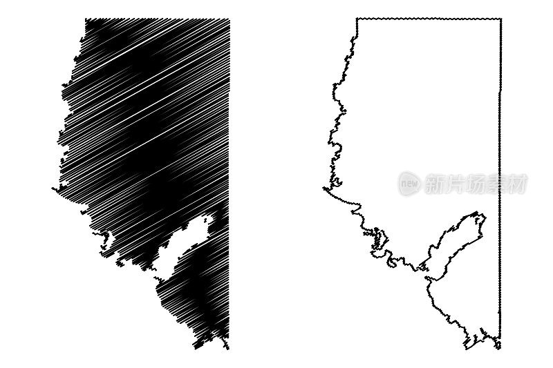 路易斯安那州拉萨尔县(美国县，美国，美国，美国)地图矢量插图，拉萨尔县素描地图