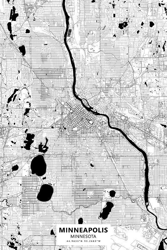 明尼阿波利斯，明尼苏达美国矢量地图