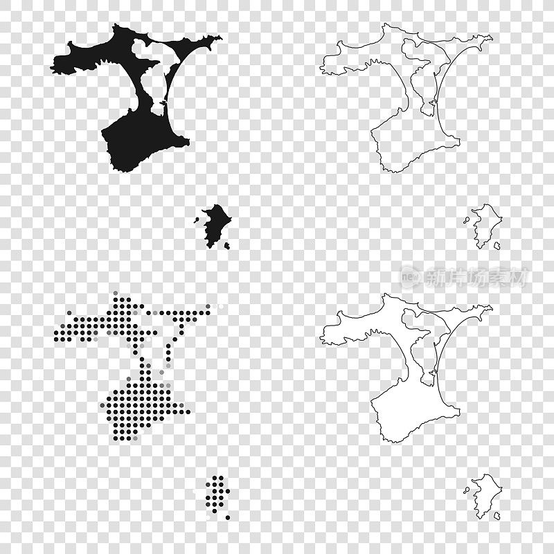 查塔姆群岛地图设计-黑色，轮廓，马赛克和白色