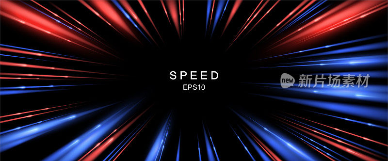 加速度，速度，运动和深度的影响。美妙的放射线背景，红色和蓝色的光线