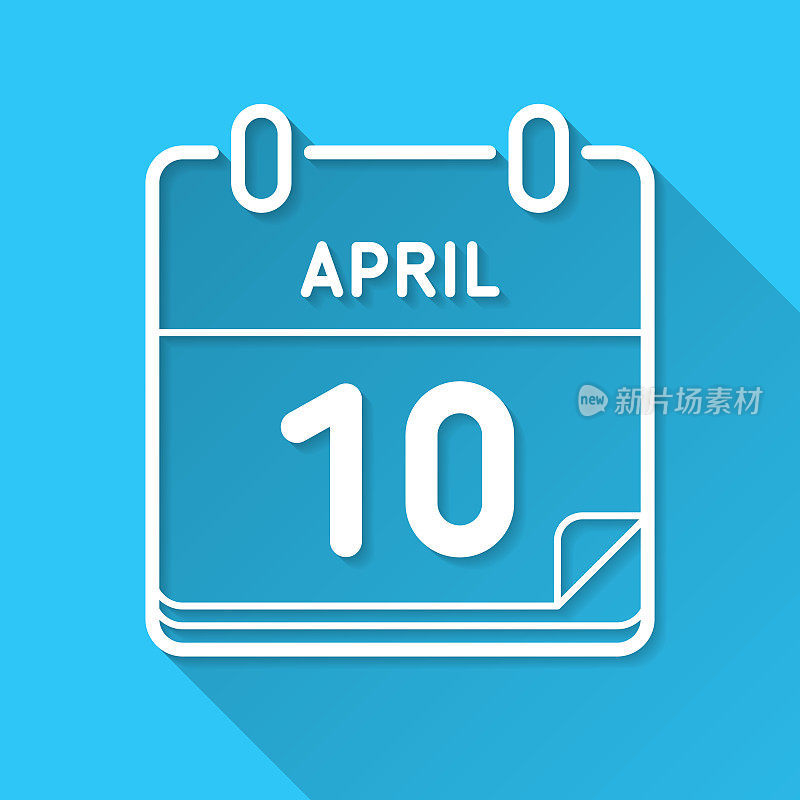 4月10日。图标在蓝色背景-平面设计与长阴影