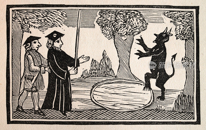 约翰・浮士德博士唤醒了恶魔，邪恶，黑魔法仪式，咒语