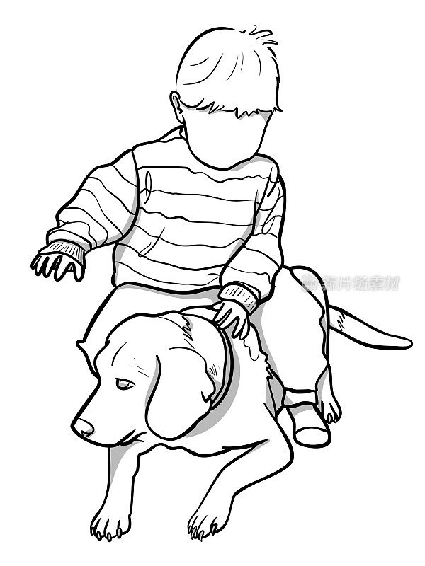 蹒跚学步的男孩和他耐心的狗素描