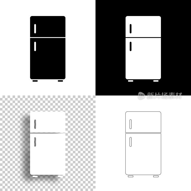冰箱。图标设计。空白，白色和黑色背景-线图标