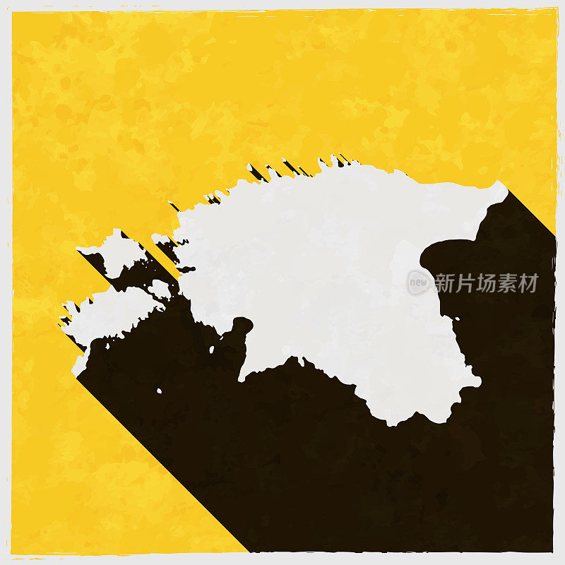 爱沙尼亚地图与纹理黄色背景上的长阴影