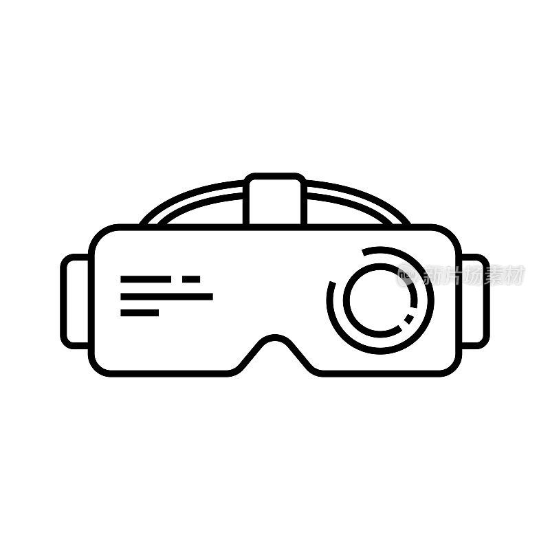 VR头盔矢量图标。虚拟现实线图标。