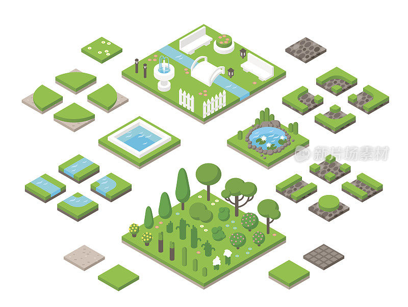 园林绿化等距3d园林设计元素