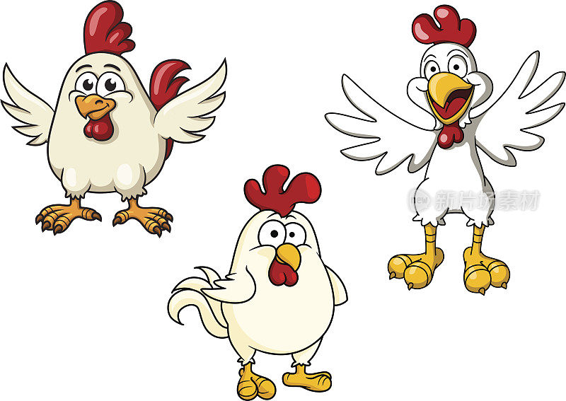 白色的公鸡和公鸡是卡通人物