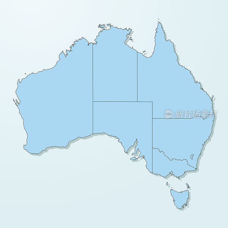 澳大利亚蓝色地图上退化的背景向量