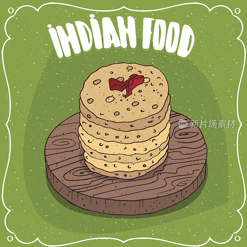 木盘上的一堆印度圆面饼