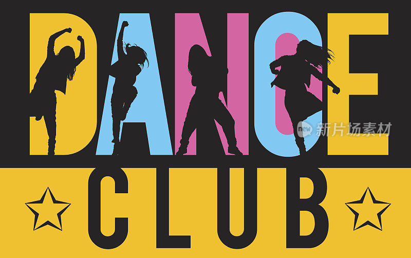 女孩跳现代舞风格的字体舞蹈俱乐部