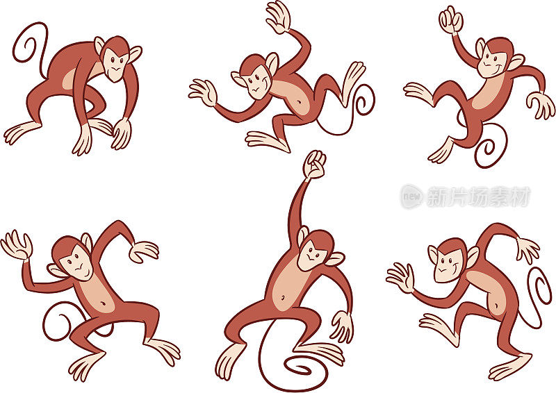 滑稽姿势的卡通猴子