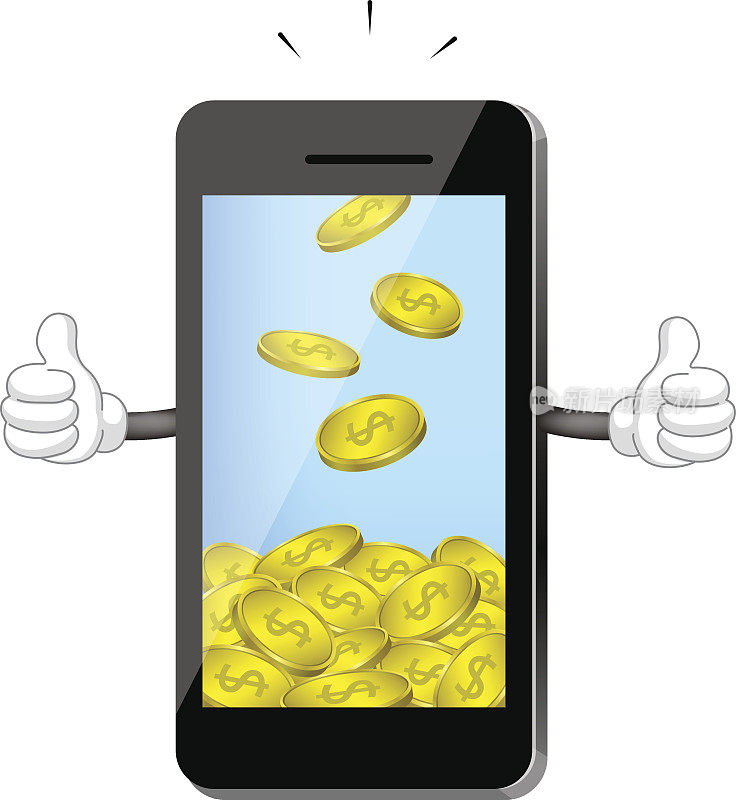 可爱卡通智能手机收钱硬币。