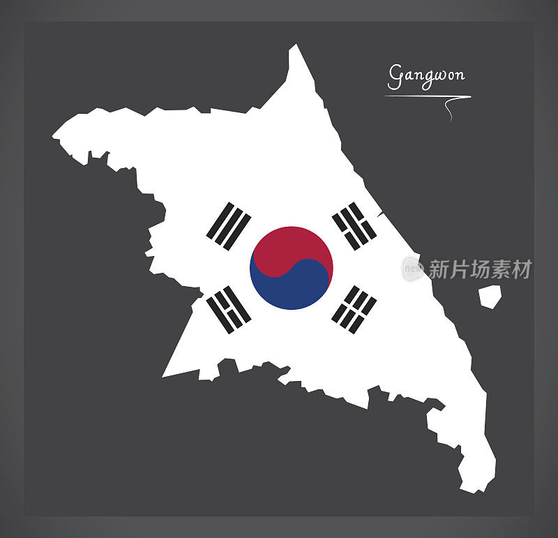 江原地图配韩国国旗插图
