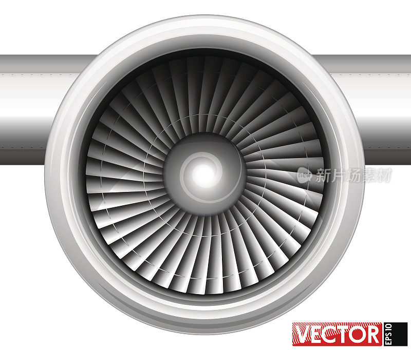 平底船上飞机引擎的涡轮机压缩机前视图。进气口。追踪引擎零件和部分机翼。
