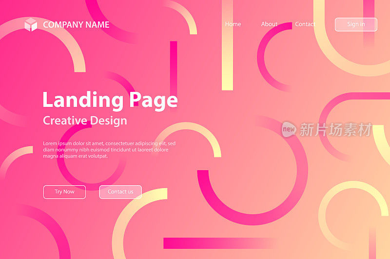 登陆页面模板-抽象设计与几何形状-时髦的粉色梯度