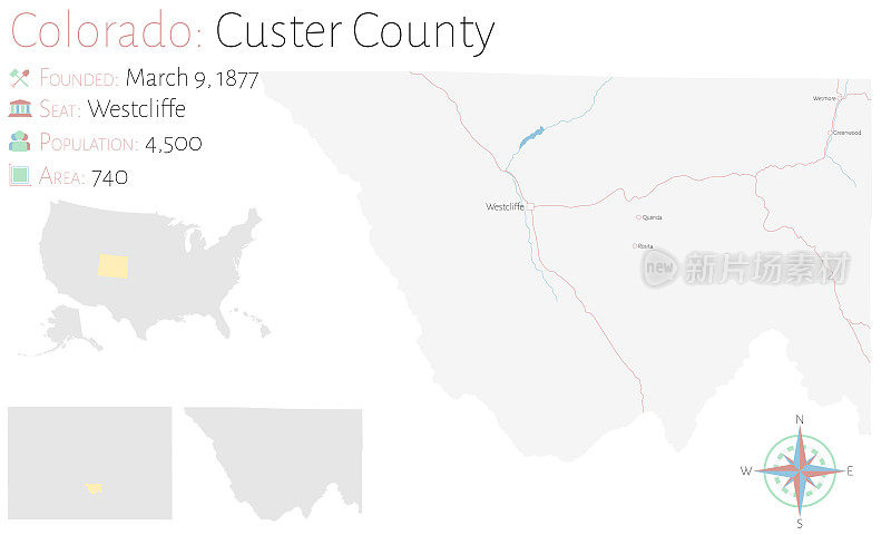 科罗拉多州库斯特县地图