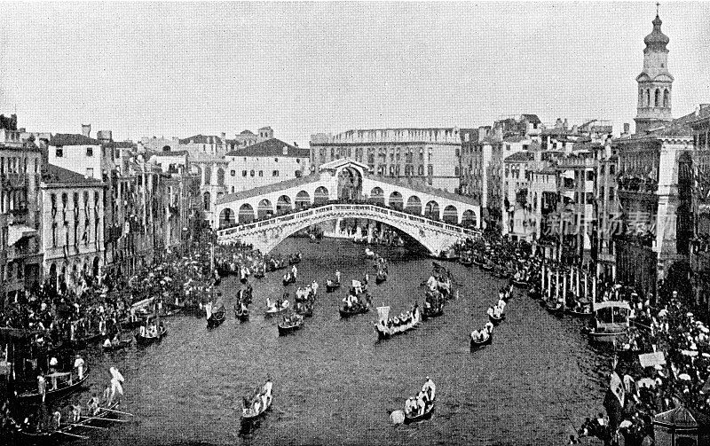 位于意大利威尼斯大运河上的里亚托桥――19世纪