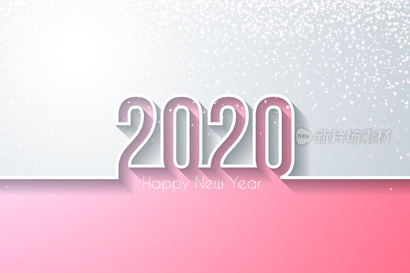 2020年新年快乐，金色闪光-白色背景