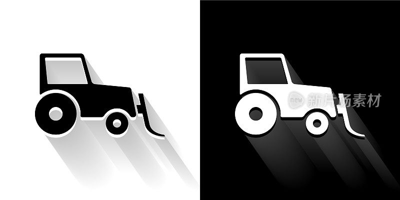 雪地摩托拖拉机黑色和白色图标与长影子