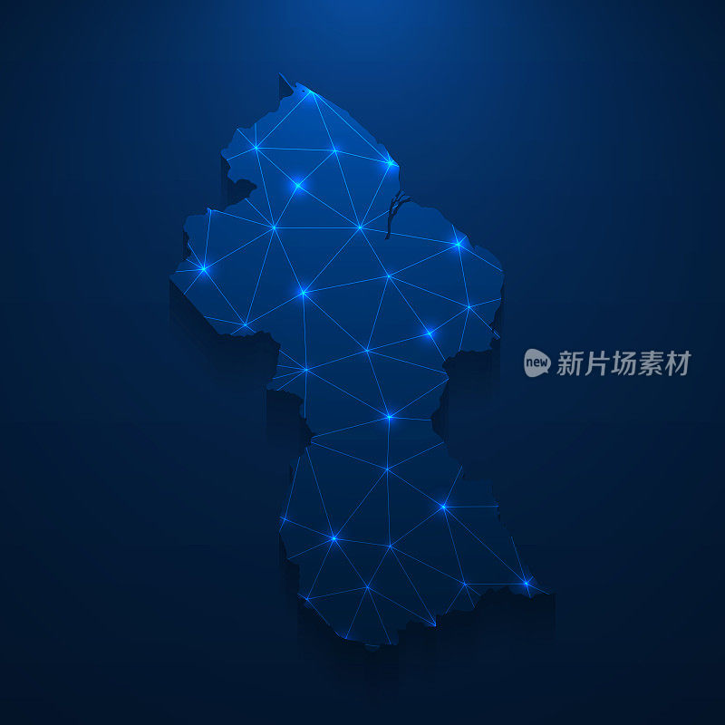 圭亚那地图网络-明亮的网格在深蓝色的背景