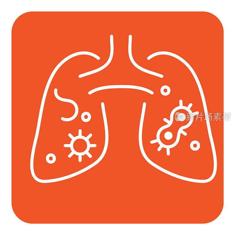 感冒和流感病毒肺充血与细菌症状线艺术图标