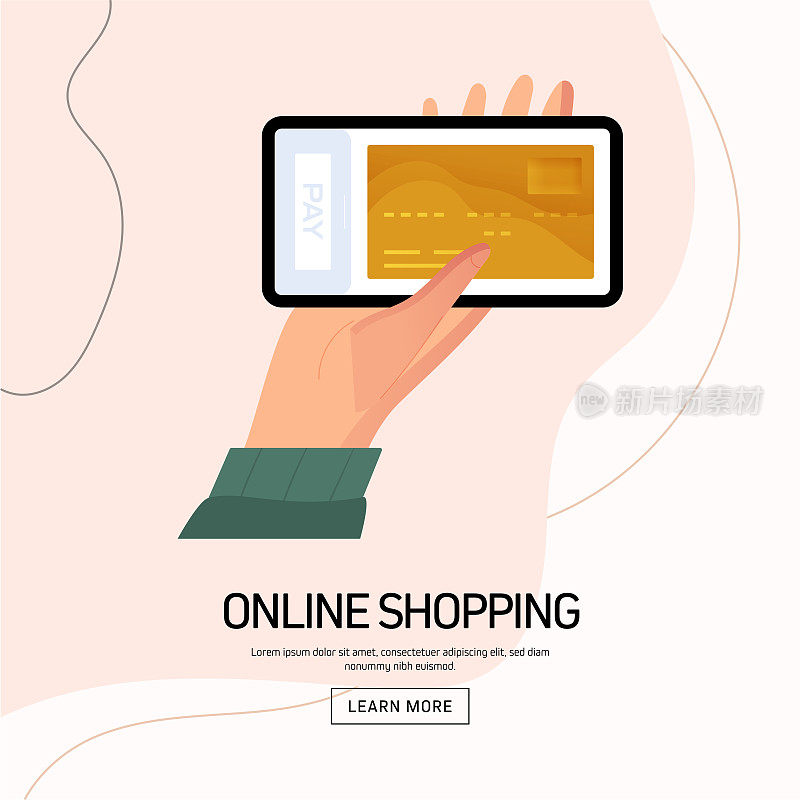 新常态概念-网上购物矢量插图