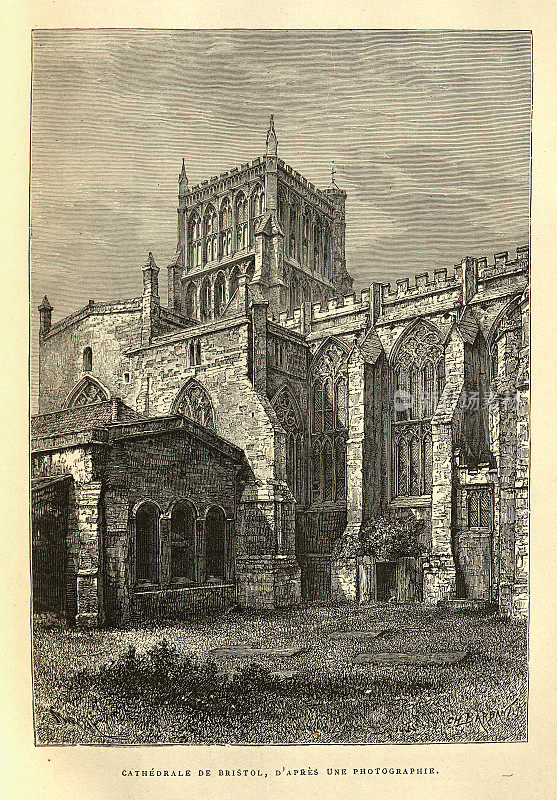 英国布里斯托大教堂，19世纪。中世纪的哥特式建筑