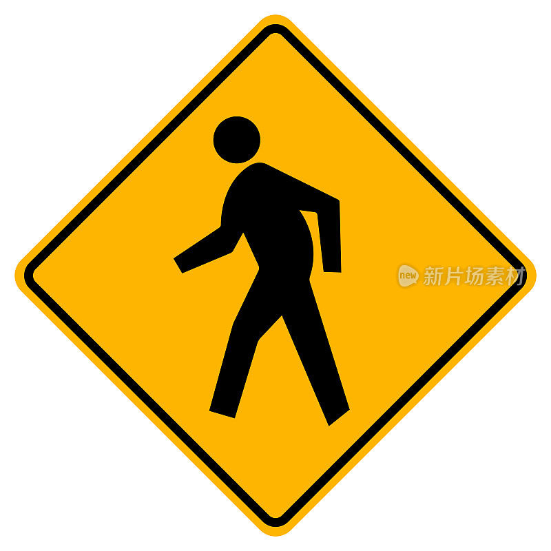 行人过马路交通标志标志孤立在白色背景，矢量插图