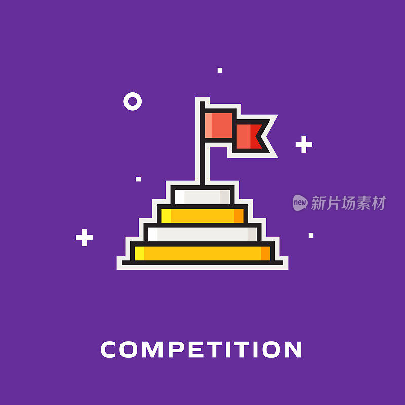 竞争平面线图标，轮廓向量符号插图。