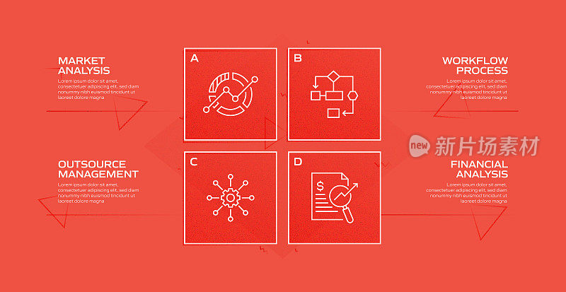 现代业务相关流程信息图表模板。过程时间图。带有线性图标的工作流布局