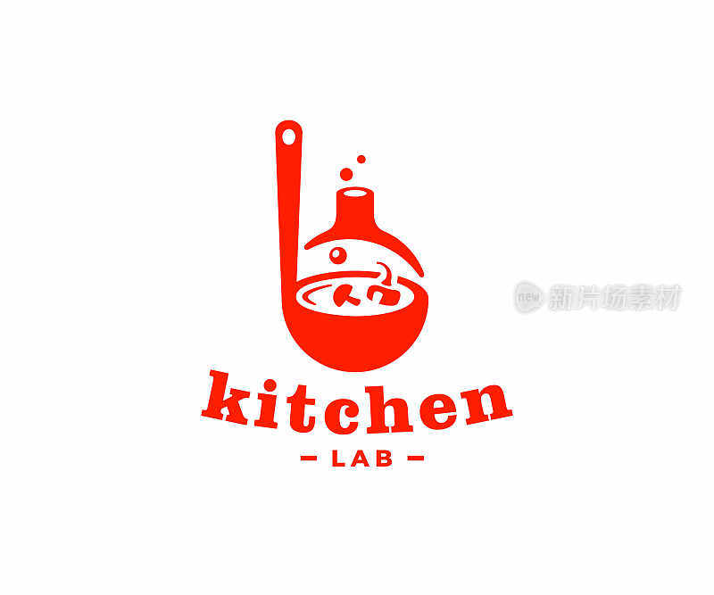 厨房设计实验室。烹饪食物载体设计。汤勺和实验瓶插图